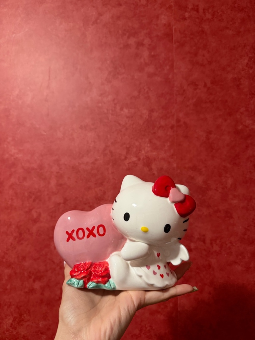 Sanrio Hello Kitty Figurine with Pink Heart and Red Accents